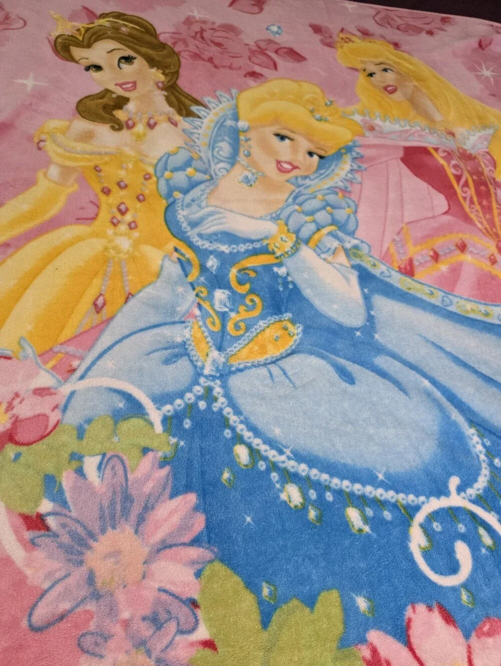 Vintage Disney Princess Fleece Blanket Belle Cinderella Aurora throw
